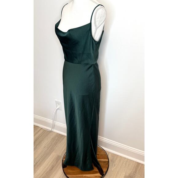 BHLDN Cali Satin Cowl Neck Midi Slip Dress In Emerald Green Size 6 - Picture 6 of 15
